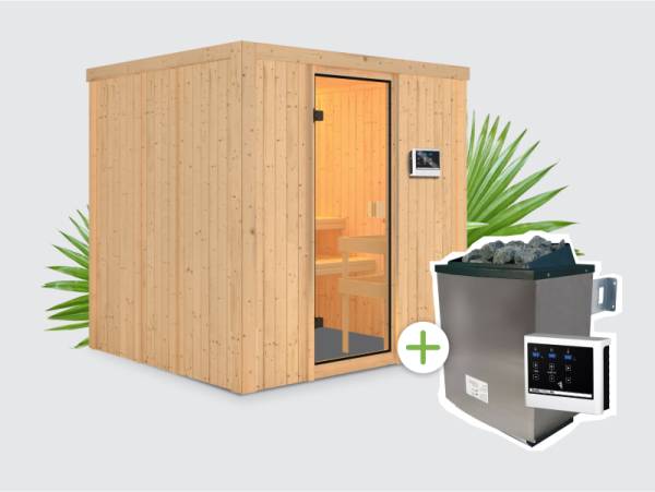 Osb smart choice Sauna Bonke inkl. 9 kW Ofen externe Steuerung, mit klassischer Saunatür