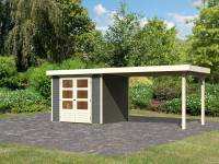 Karibu Woodfeeling Gartenhaus Askola 3 in terragrau mit Anbaudach 2,80 Meter